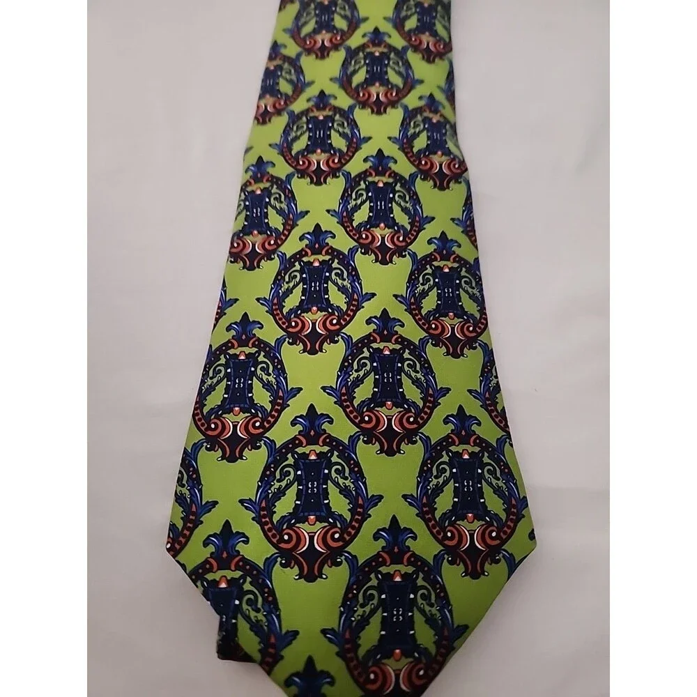 George Machado Zylos Men's Classic 100 % Silk, Green Black Tie NWT